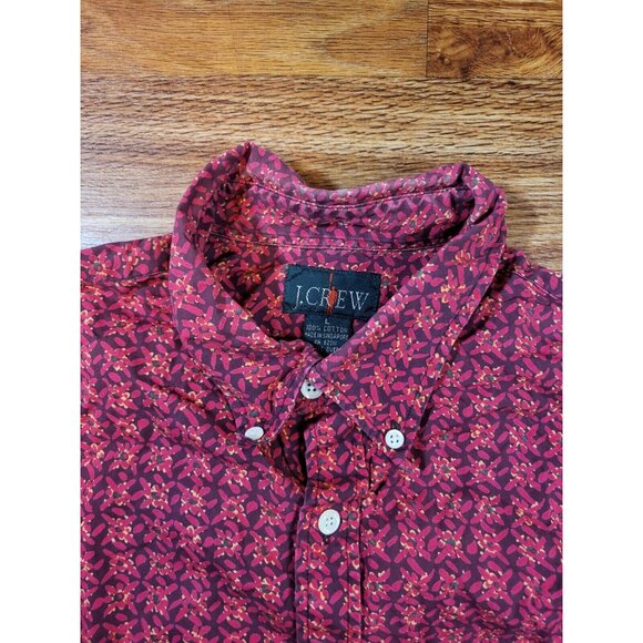 Vintage J Crew Red Geometric Short‎ Sleeve 100% Cotton Button Up - Picture 3 of 4